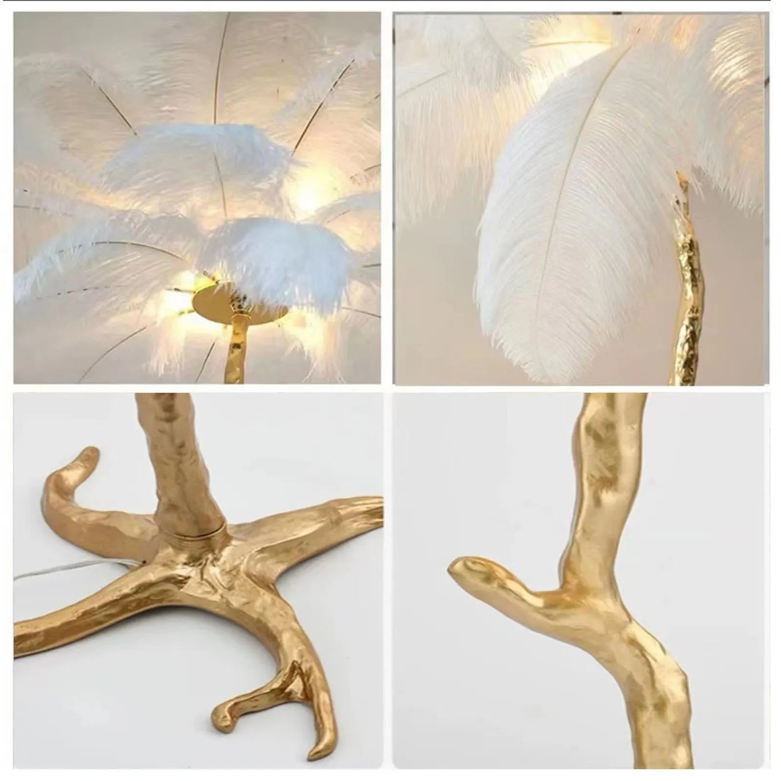 Decorative resin feather floor lamp with 32 feather elements in living room setting