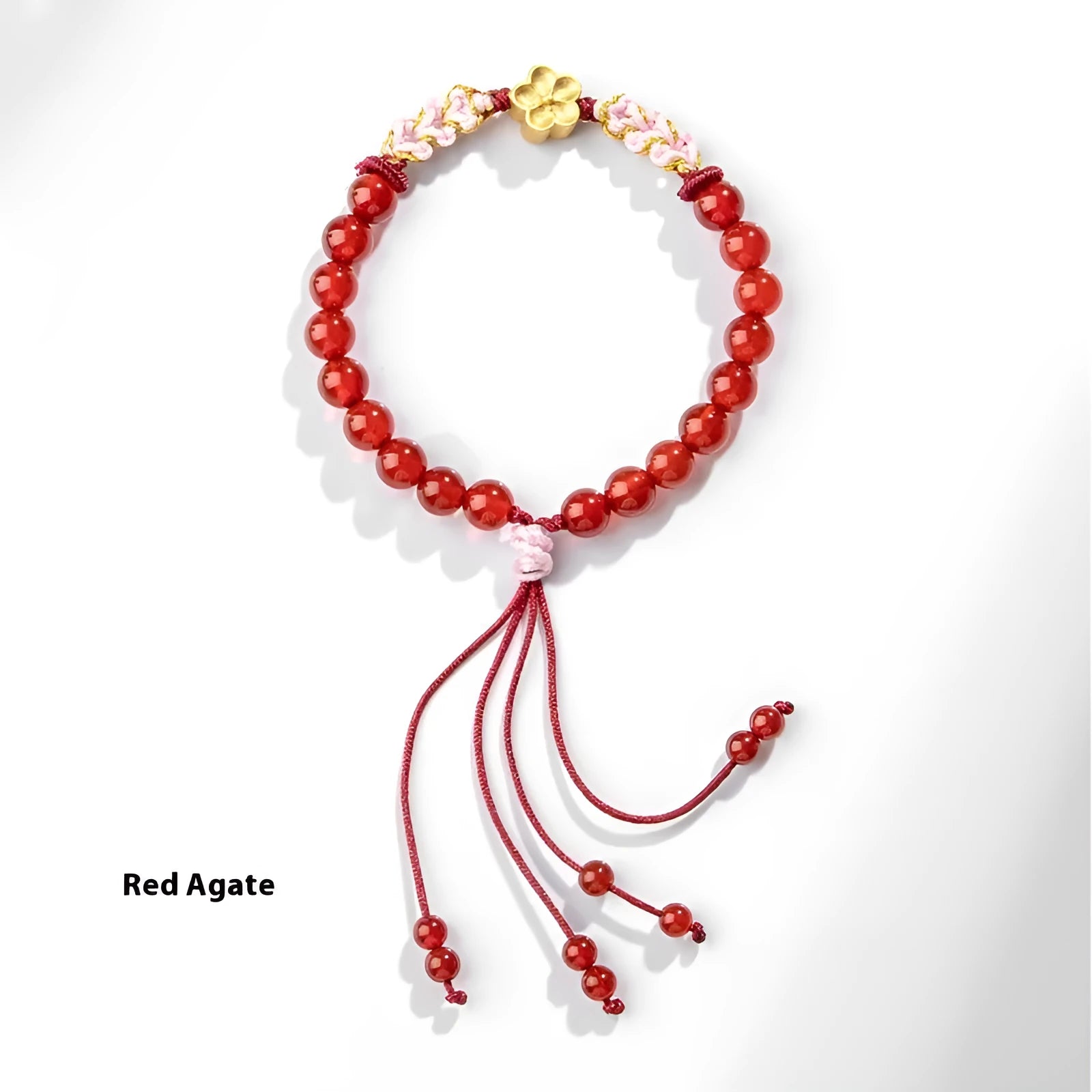 Chinese style hand-woven red rope bracelet with natural crystal peach blossom charms