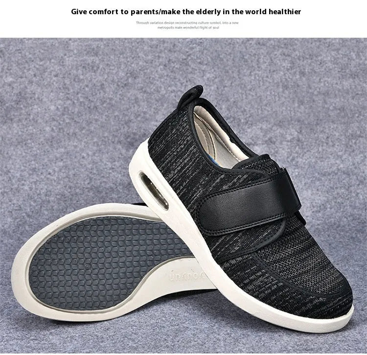 Men's Velcro casual shoes black mesh upper low heel round toe autumn winter footwear