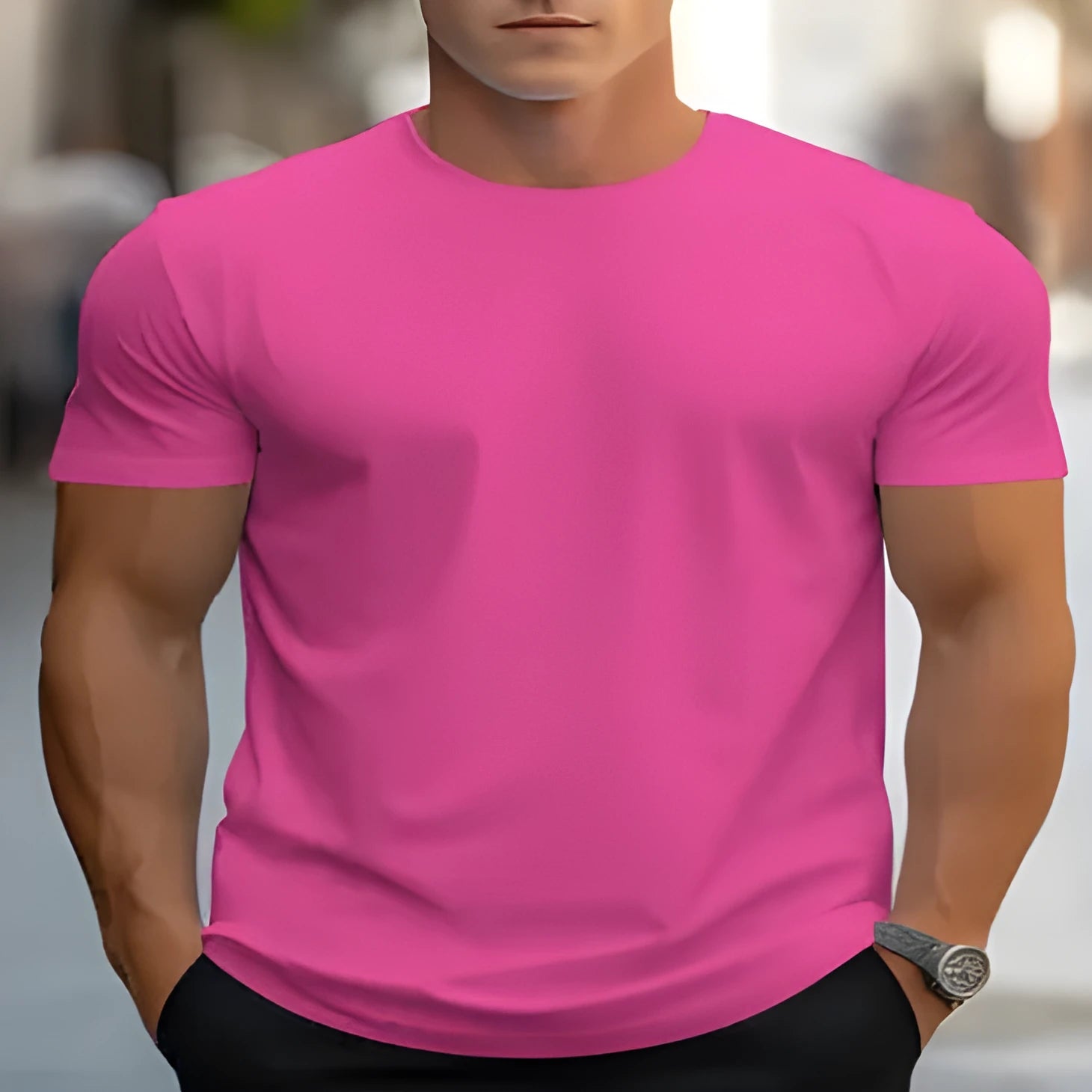Men's loose fit bird eye cloth printed T-shirt in custom colour with round neck and short sleeves