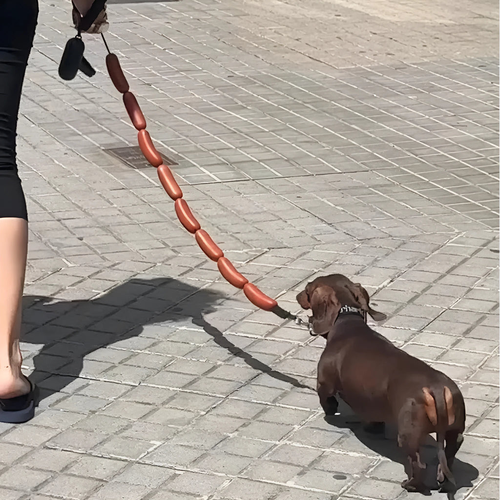 Brown sausage-themed cat rope toy with hand grip tape, total length 108cm