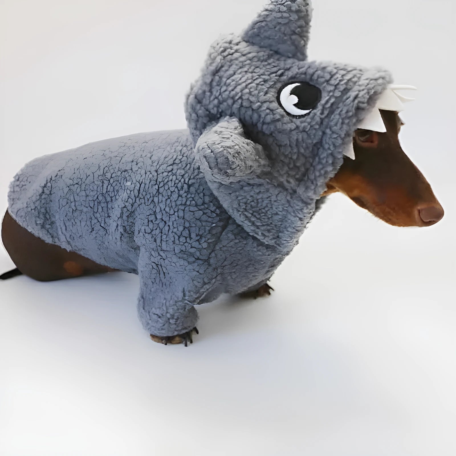 Winter fleece-lined grey hooded shark sweater for small dog or cat