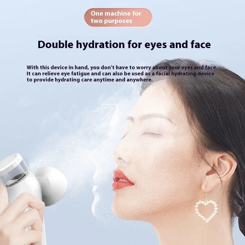 White rechargeable hot and cold compress eye massager with portable design and included eye mask