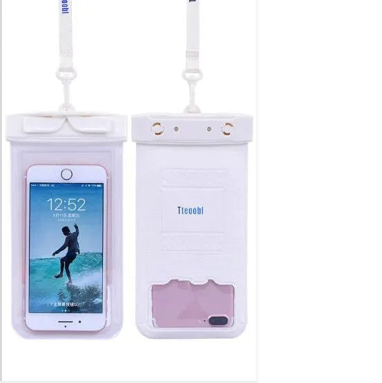 Universal PVC waterproof bag for mobile phones in large and small sizes, shown in multiple colours.