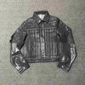Denim coat archive short slim jacket in black polyester with lapel collar and long sleeves