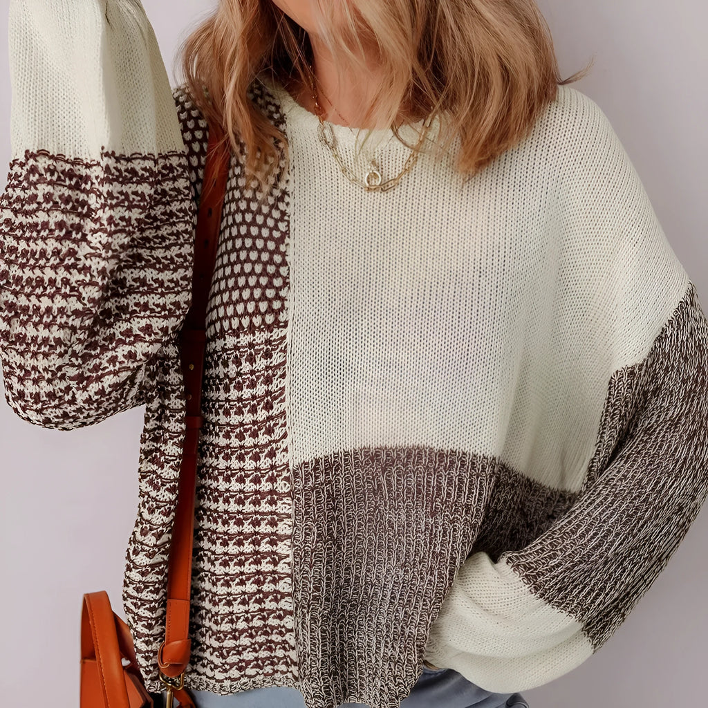 Dark khaki colour block loose sweater with dropped shoulders and a back tie fastening.