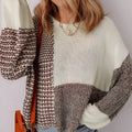 Dark khaki colour block loose sweater with dropped shoulders and a back tie fastening.