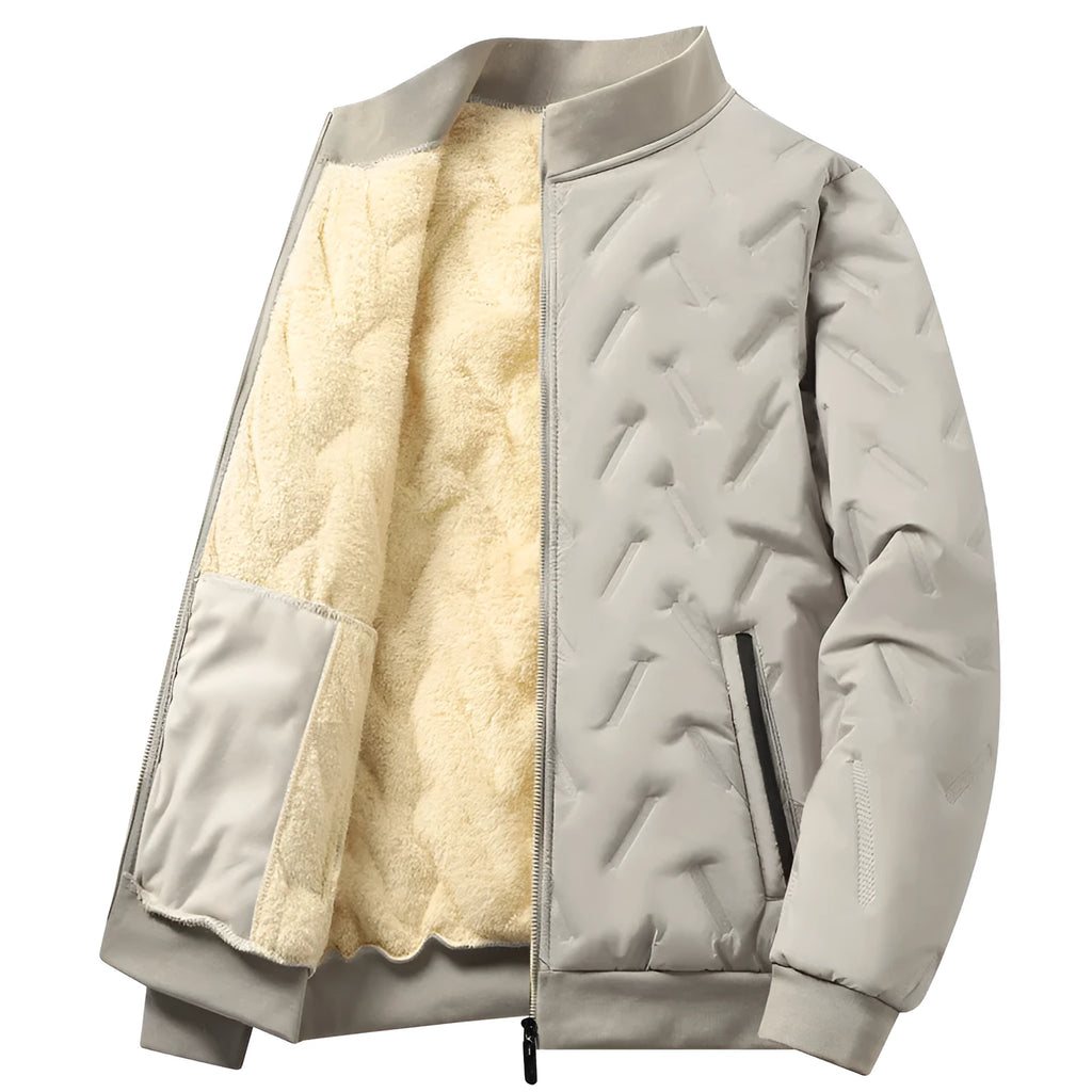 Loose fleece-lined pullover coat in khaki, front view, solid colour polyester fibre, available in sizes M to 4XL