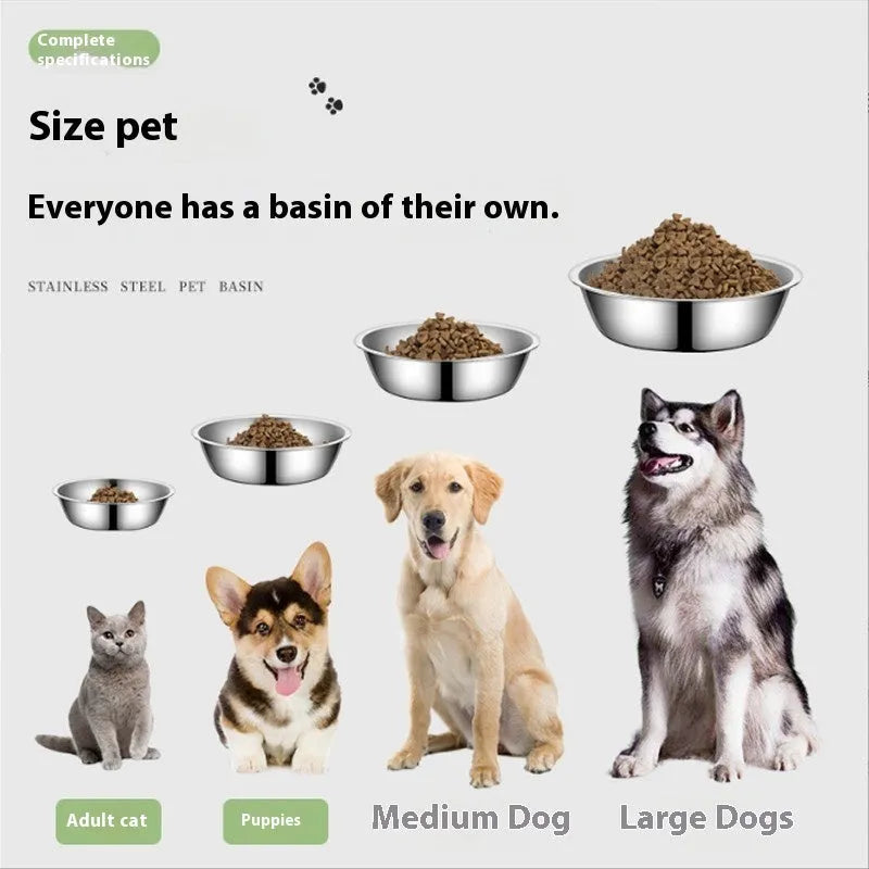 Stainless steel pet bowl with non-slip base in one of five available sizes.