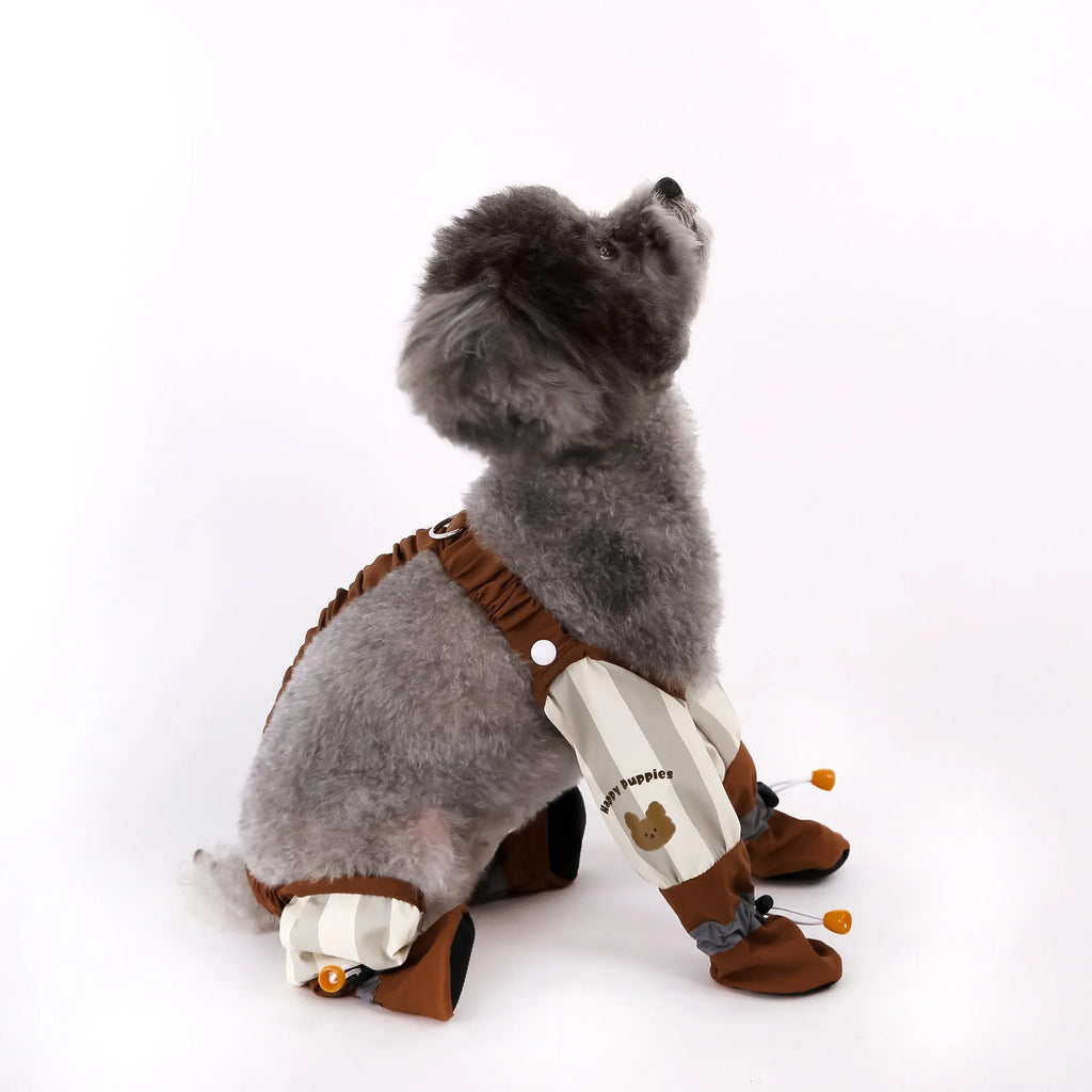 Beige stripe dog dustproof outing pants in skinny fit made of polyester for autumn winter