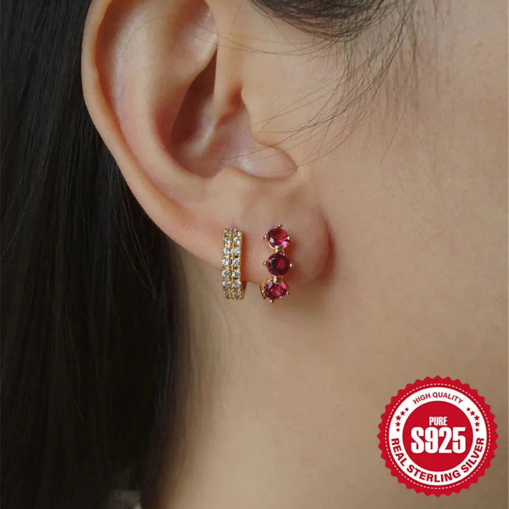 S925 sterling silver geometric earrings with a golden sunflower zircon design.