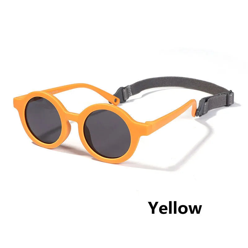 Children's silicone sunglasses for 0-3 year olds with round frame and polarized lenses in multiple colour options