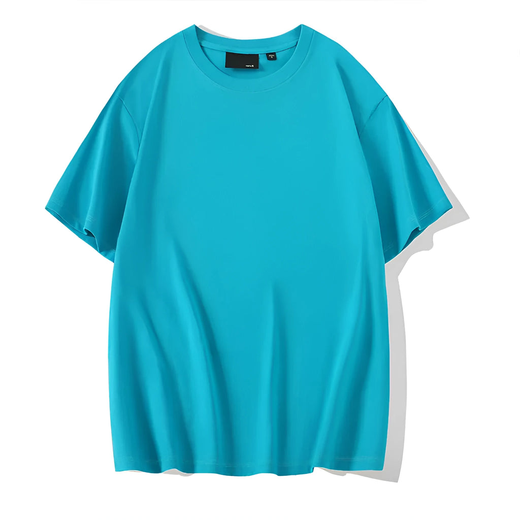 Men's solid colour loose fit cotton t-shirt with round neck and drop shoulder sleeves