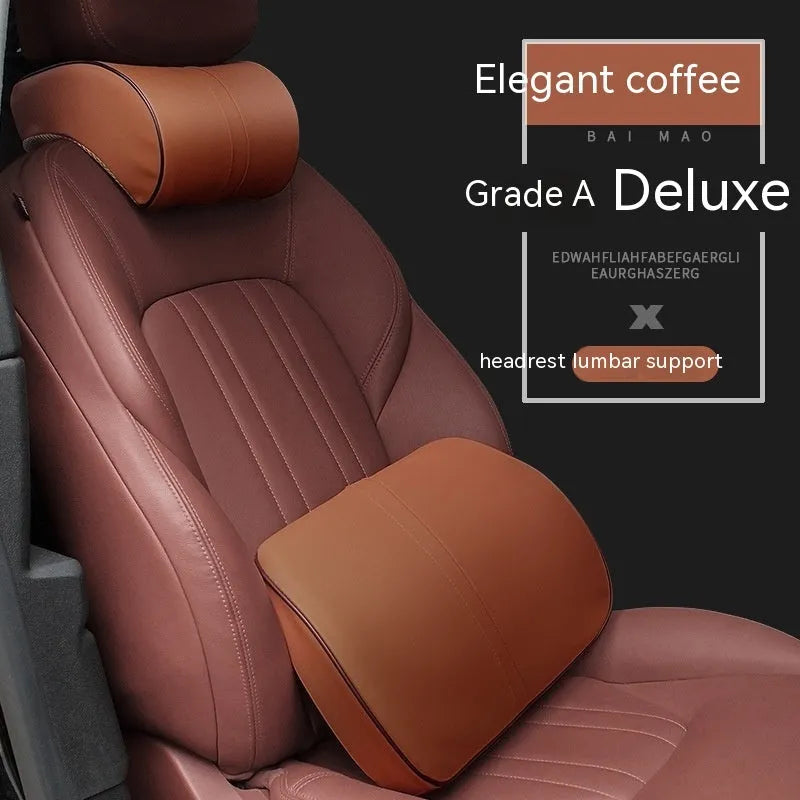 Memory foam car cushion headrest lumbar support pillow with leather cover in neutral colours