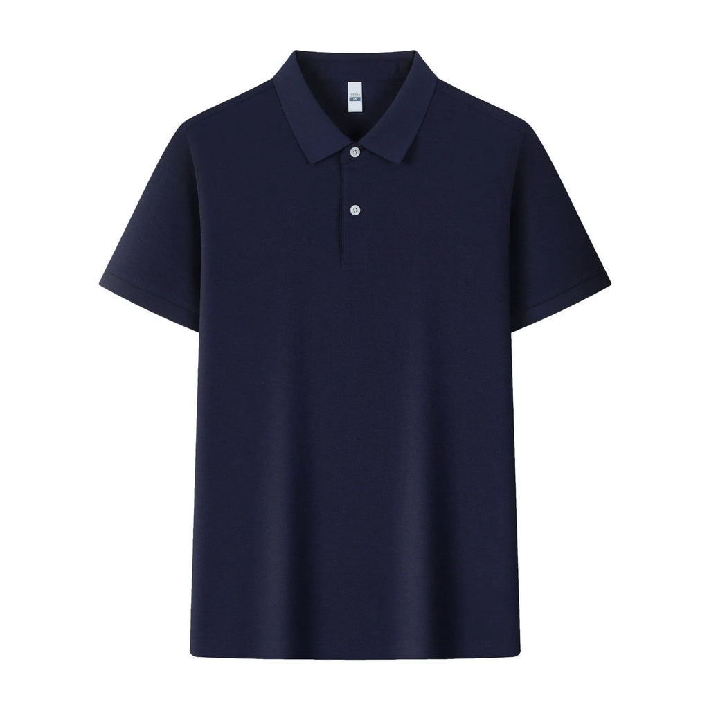 Men's light business polo shirt with a lapel collar in matcha green, showing asymmetric detail.