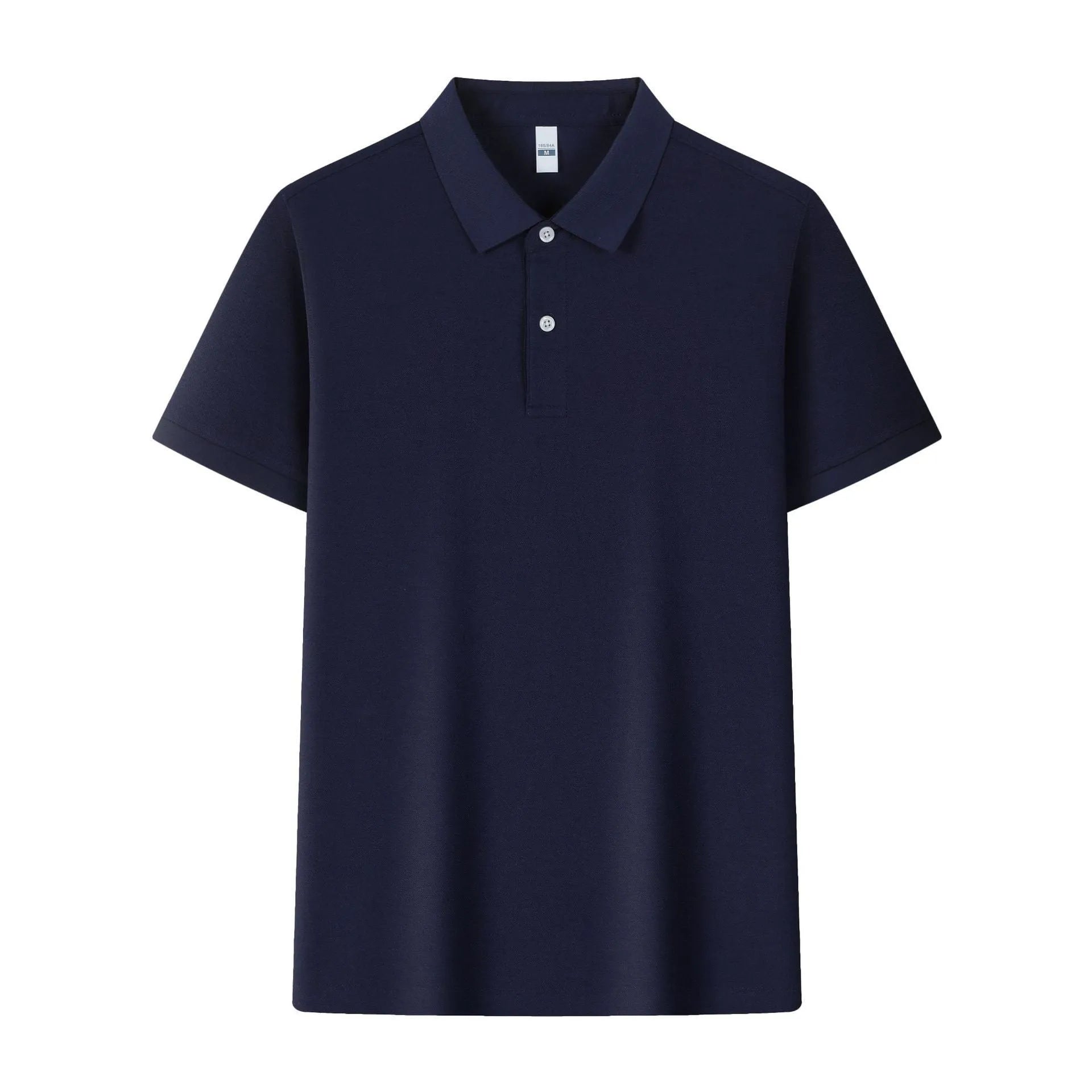 Men's light business polo shirt with a lapel collar in matcha green, showing asymmetric detail.