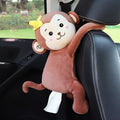 Plush car seat back-mounted tissue box holder with elastic strap in animal design