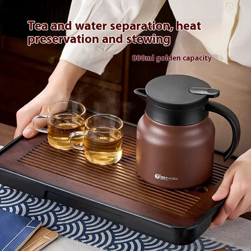 Ceramic tea kettle with water separation, 800ml capacity, in black colour