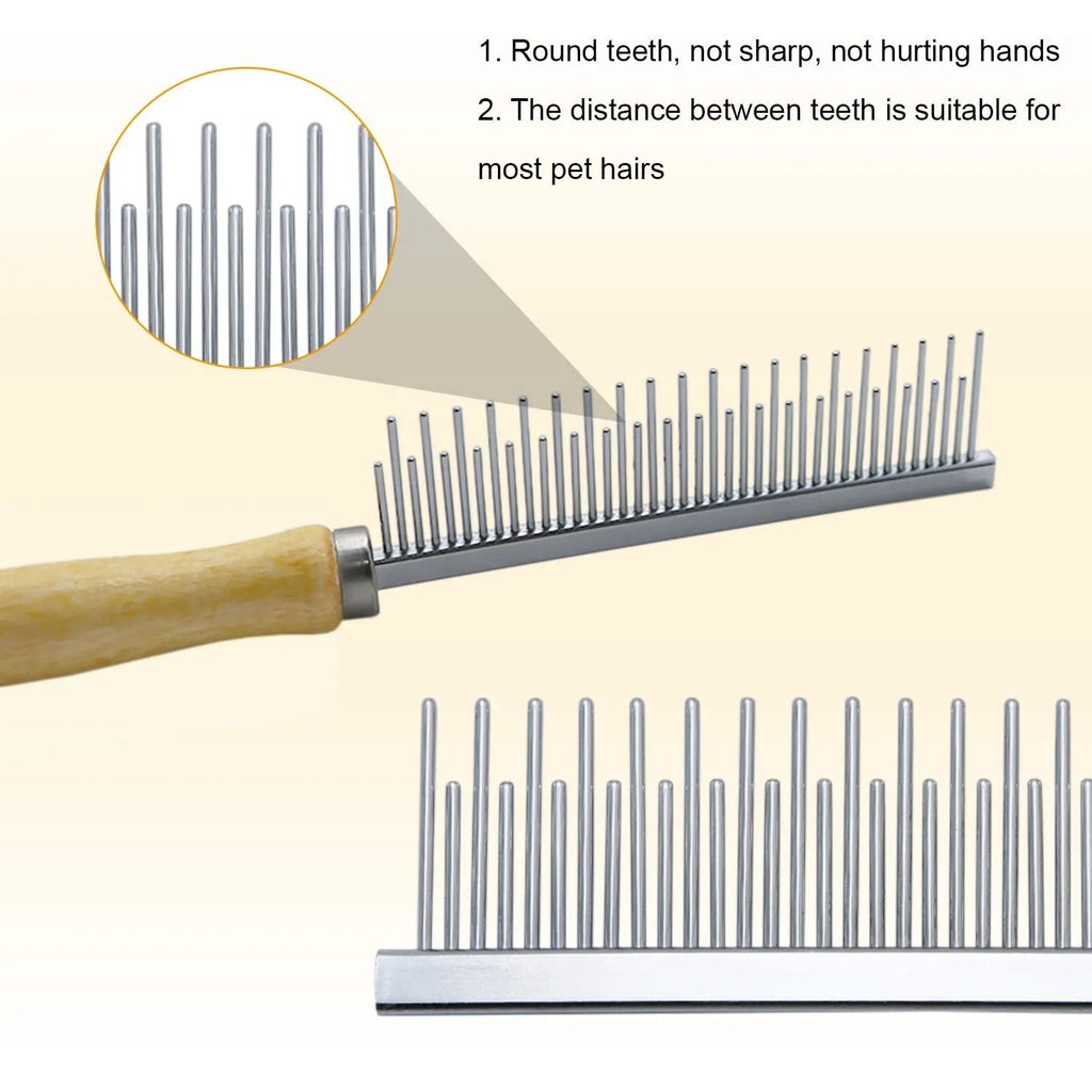 Wooden handle pet grooming comb with smooth round needles for dogs and cats