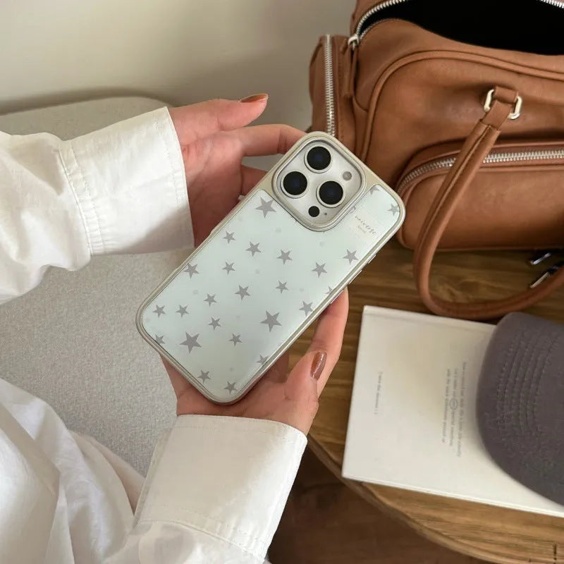 Blue epoxy resin phone case with electroplated edge and five-pointed star pattern for iPhone 14 Pro Max