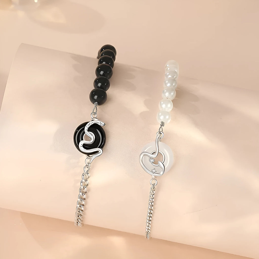 New Chinese style 925 sterling silver couple bracelet with safety peace buckle and snake design.