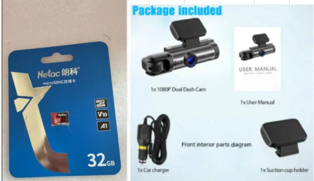 Dual-lens HD driving recorder with 3.5-inch LCD screen mounted on car windshield.