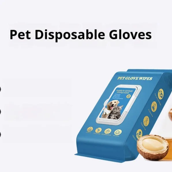 Pack of disposable pet gloves for washing cats and dogs, showing 20 piece count.