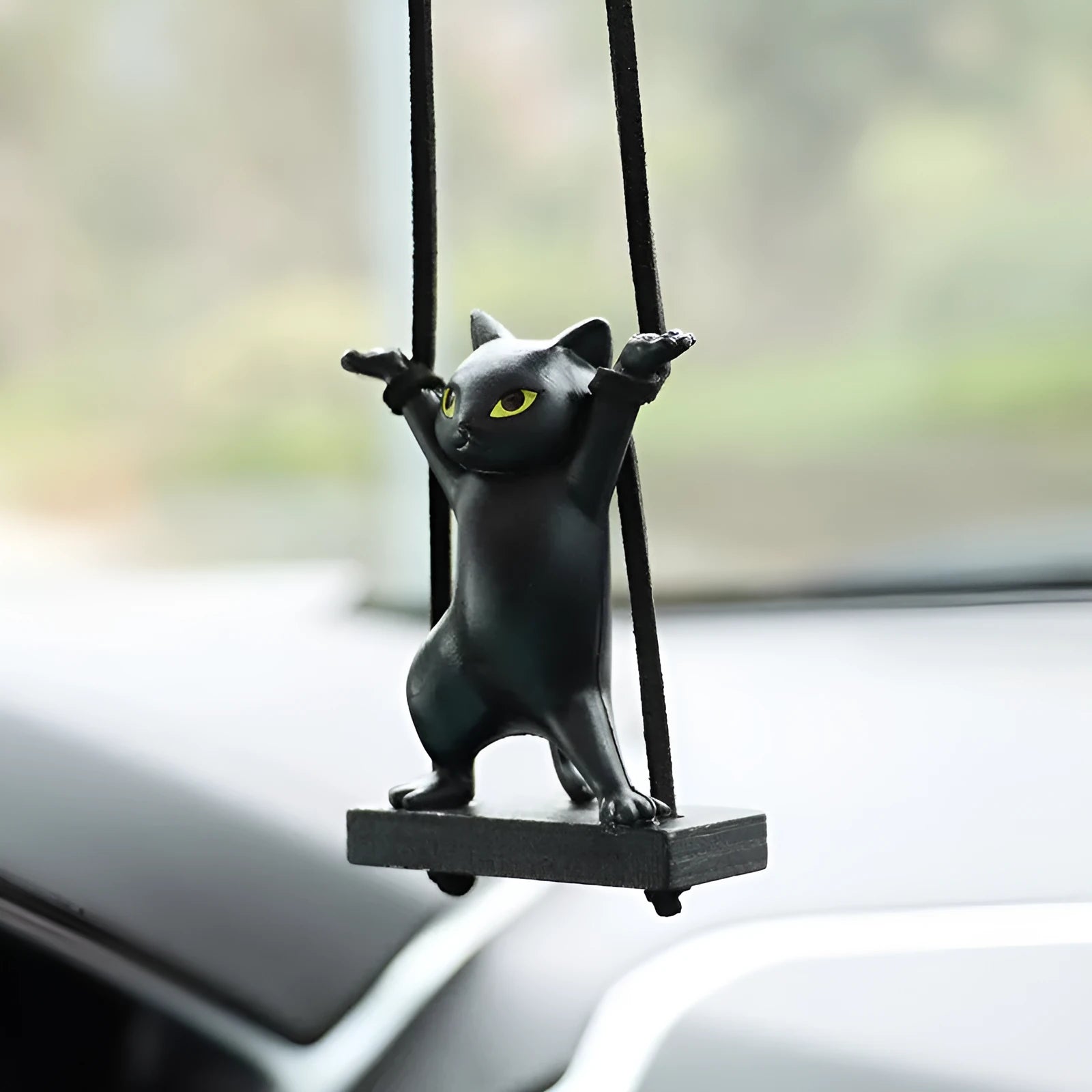 Resin cat pendant for car interior with adjustable 25cm rope in cartoon style
