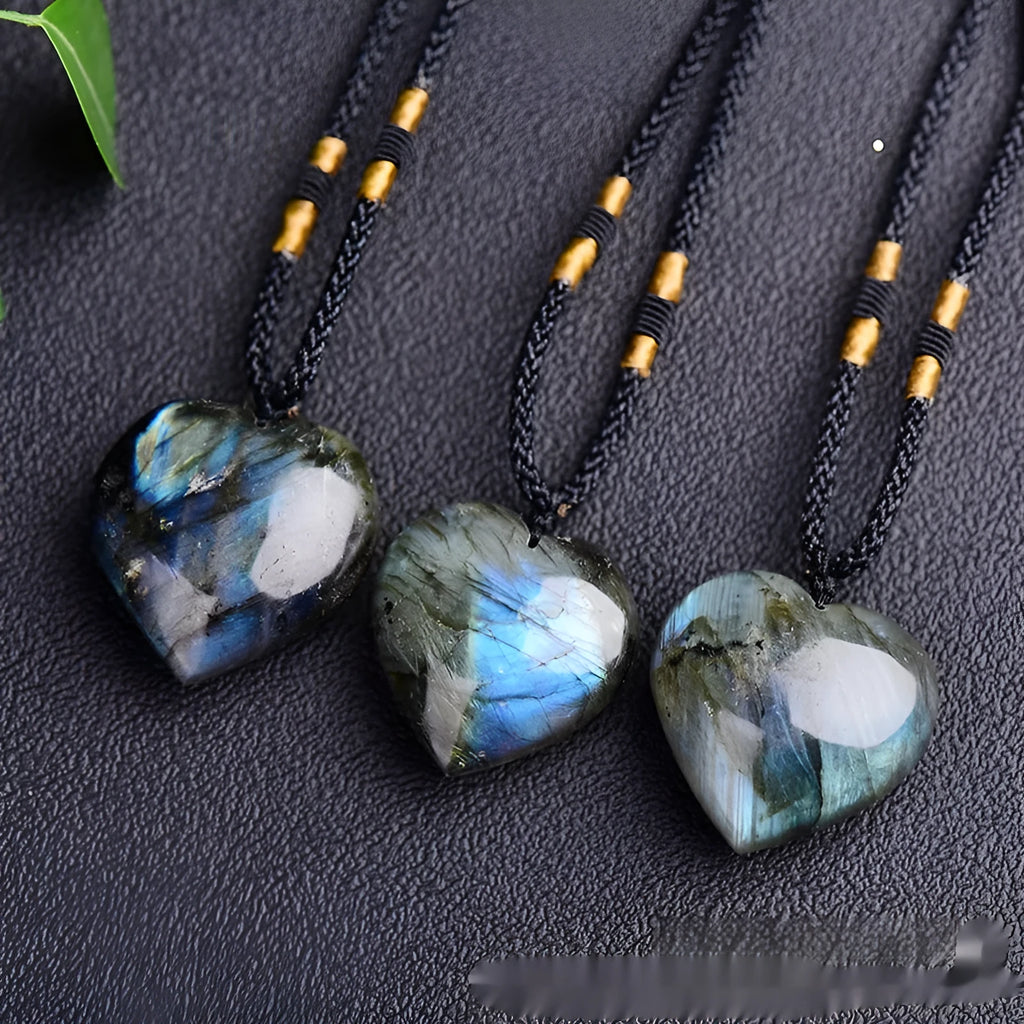 Blue natural labradorite moonstone Heart Of The Ocean geometric necklace pendant