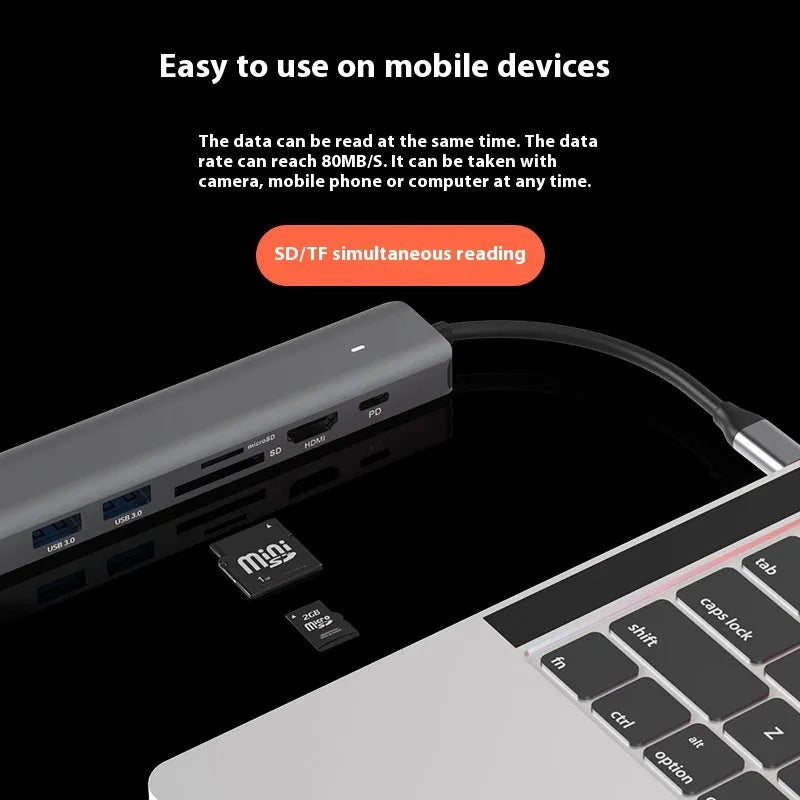 LQT-LH07 7-in-1 PD computer hub with multiple ports for laptop connectivity expansion.