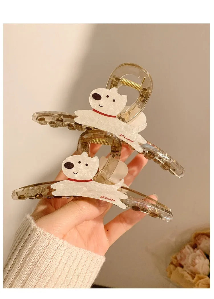 Cartoon puppy barrettes hair clip in beige and brown with 13cm and 8cm size options