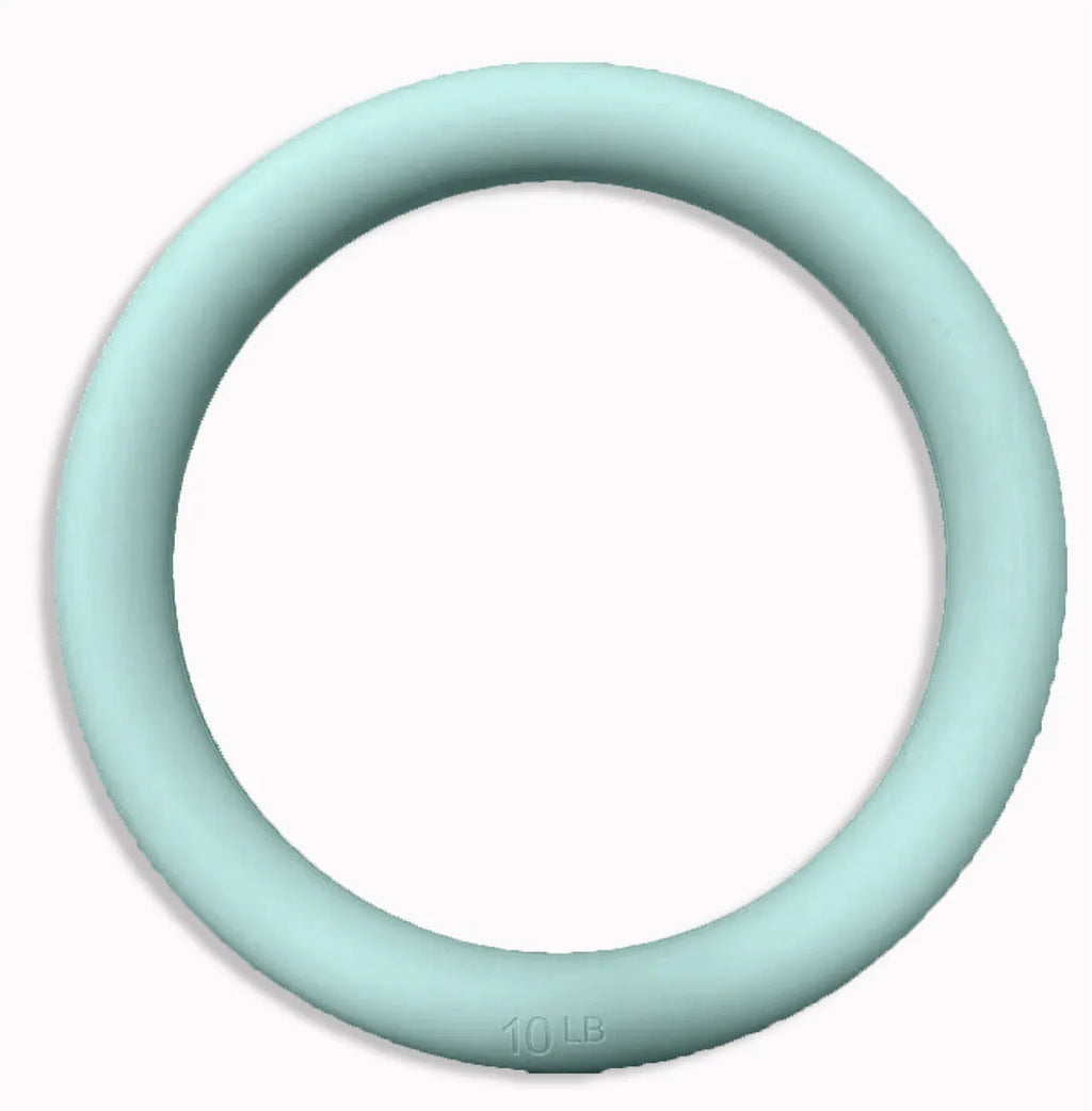 Glossy yoga weight ring in 5 lb or 10 lb silicone iron, available in black, pink, gray green, milk tea, flesh pink, and beige.