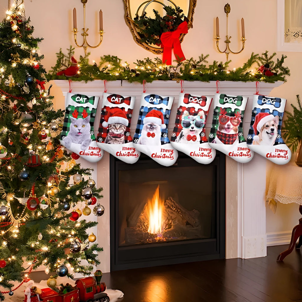 Green and black plaid cloth Christmas banner with puppy design, measuring 26x36cm.