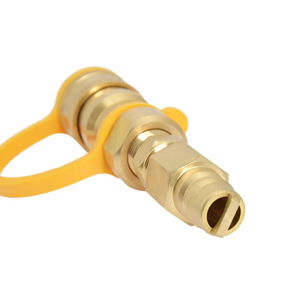 Gold-coloured brass 3/8-inch gas tank connector with American standard threading for propane charging systems