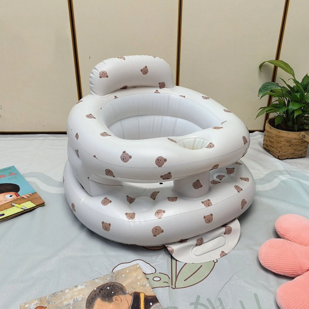 Inflatable baby dining chair and infant sofa in PVC, shown in Bear Base, Dinosaur Planet, or Love Rabbit design option