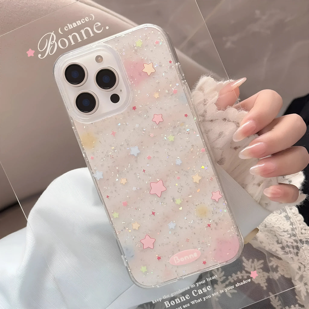 Transparent powder dyed blue phone case with yellow star and smudges design for Apple iPhone