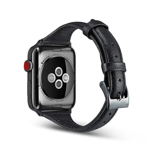 T-shaped thin genuine leather watch strap for Apple Watch 7th gen 41mm 45mm, adjustable metal buckle, 157-228mm wrist