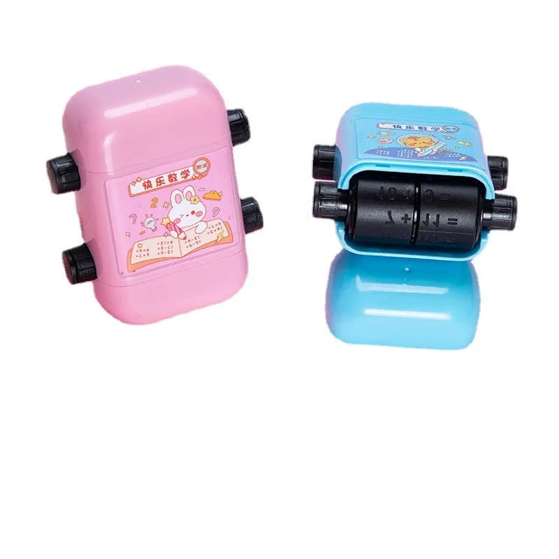 Children's educational maths practice seal set showing four colour options for arithmetic operations