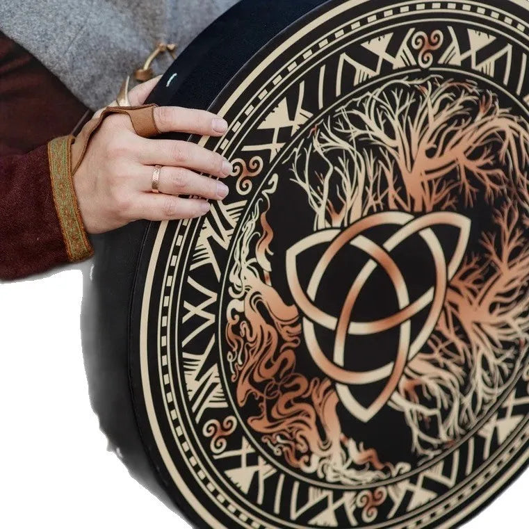 Handmade maple Celtic drum ornament with Celtic design for decorative display or craft gift
