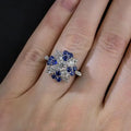European retro sapphire ring for women, brass electrical degree white steel crown shape, colour KYRA0405, size no. 7