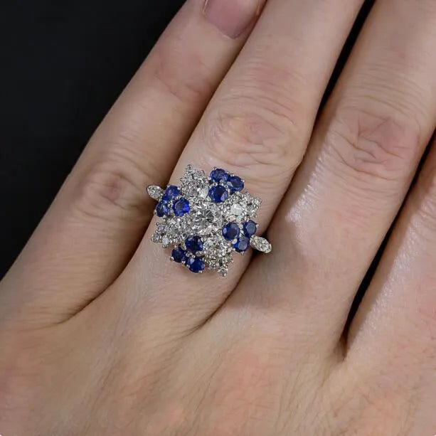 European retro sapphire ring for women, brass electrical degree white steel crown shape, colour KYRA0405, size no. 7