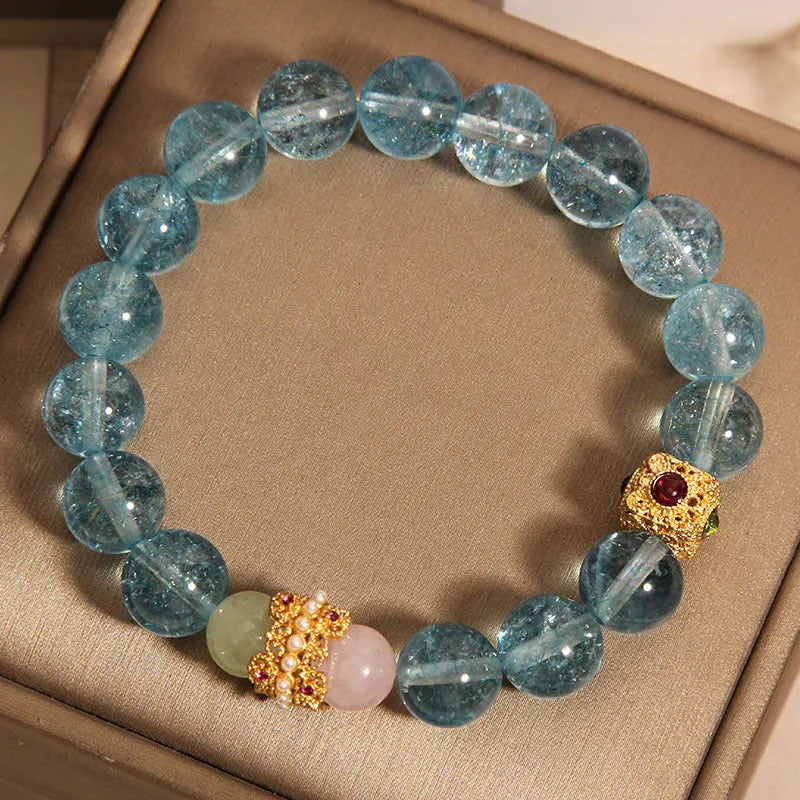 Blue crystal cube sugar bracelet with colourful crystals and flexible diamond ring closure Chinese style