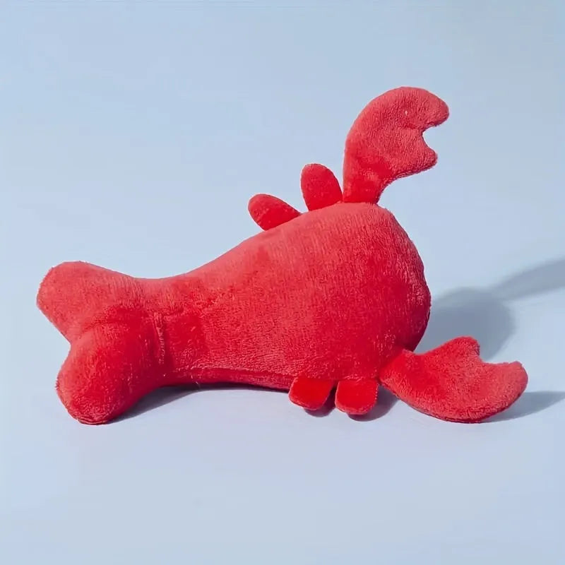 Red plush lobster dog toy with squeaker for small and medium dogs