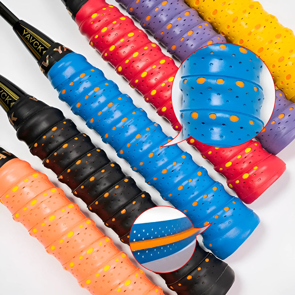 Roll of PU tennis racket overgrip sweatband tape in blue colour showing length and width.
