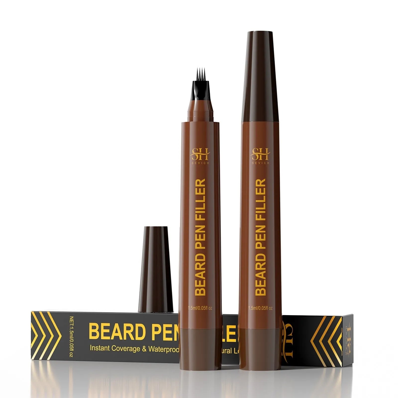 Men's sweatproof waterproof beard eyebrow pencil in black and dark brown shades for natural-looking facial hair enhancement