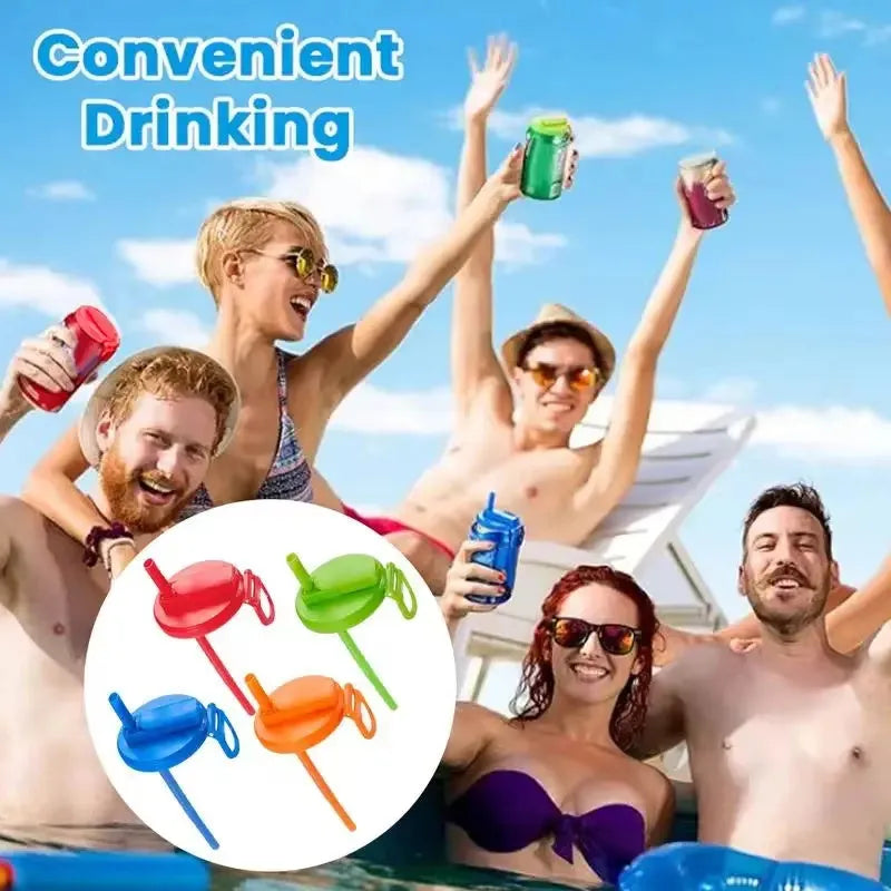 Reusable plastic soda can lid with straw for standard Coke cans, round injection moulded can stopper.