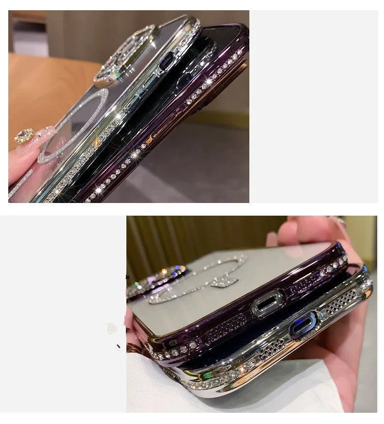 Magnetic soft silicone iPhone case in deep purple showing electroplating details.