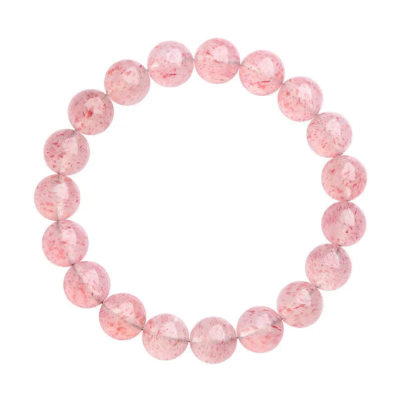 Natural white water strawberry quartz crystal ball bracelet with geometric beads.