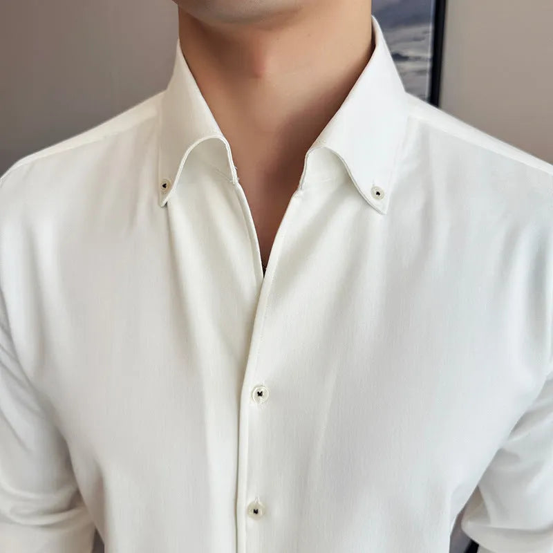 Men's long sleeve denim shirt slim fit black blue white options