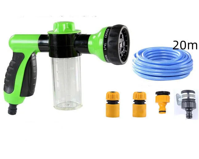 Green high-pressure foam spray gun with adjustable nozzle for car washing and garden use